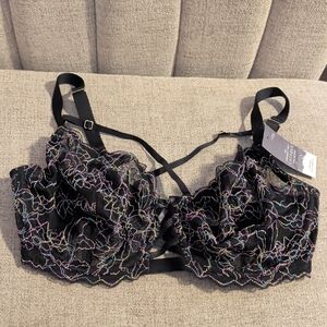 Cacique Black Bra with Multicolor Embroidery